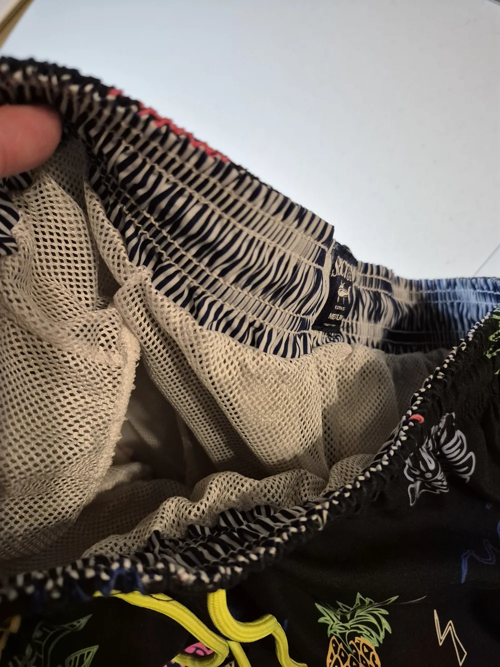 Black Tropical Print Men's Swim Trunks with Neon Yellow Drawstring 4836